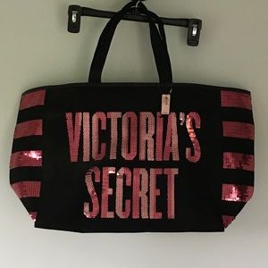 🎉HP🎉 New Victoria’s Secret Black & Pink Sequin Tote Bag